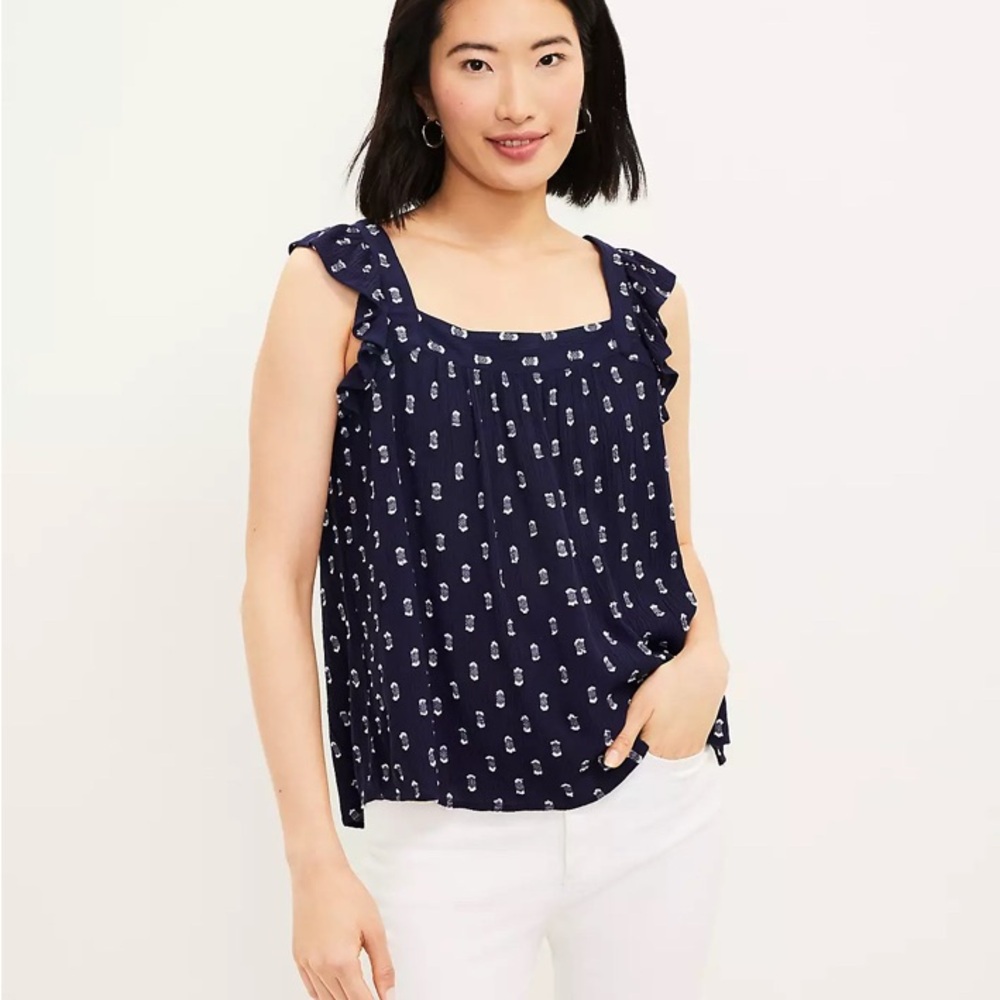 LOFT Clip Textured Ruffle Square Neck Top